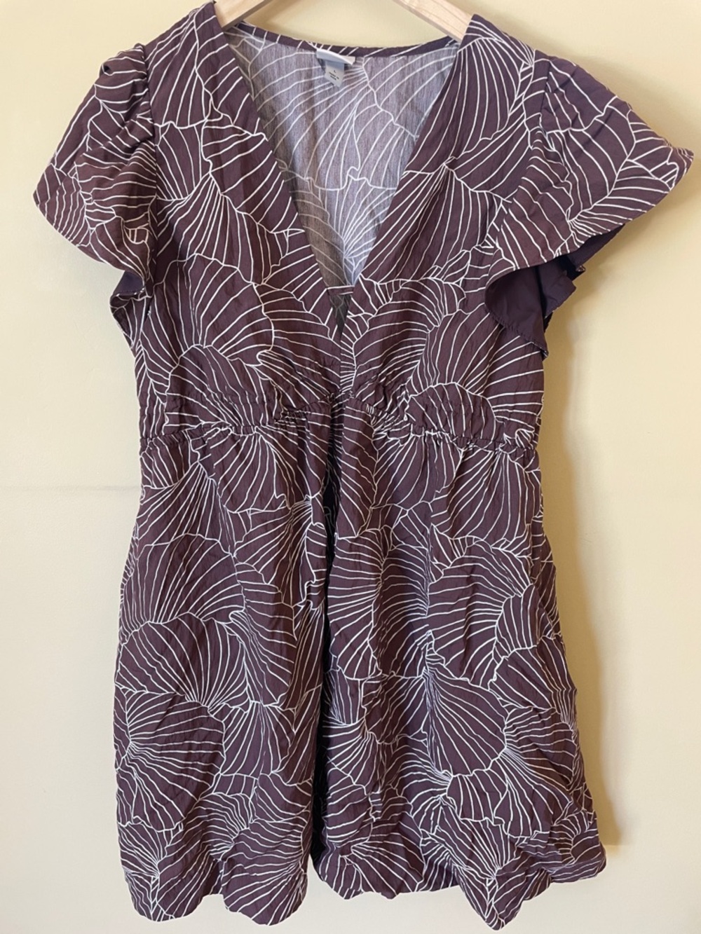 Brown Floral Print V-Neck Dress